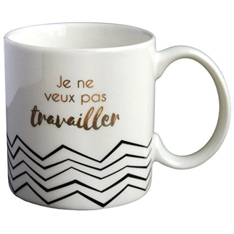 DRAEGER PARIS | Tasse “Je ne veux pas travailler” en porcelaine fine, noir et or | Idéal pour offrir à un collègue, un manager ou au travail | Tasse originale avec coffret cadeau.