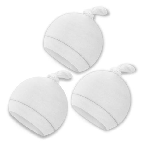 Lot de 3 bonnets bébé en coton biologique GOTS KiddyCare, pour les nouveau-nés de 0-6 mois ou de 6-12 mois, indispensables pour les filles et les garçons. (Blanc)