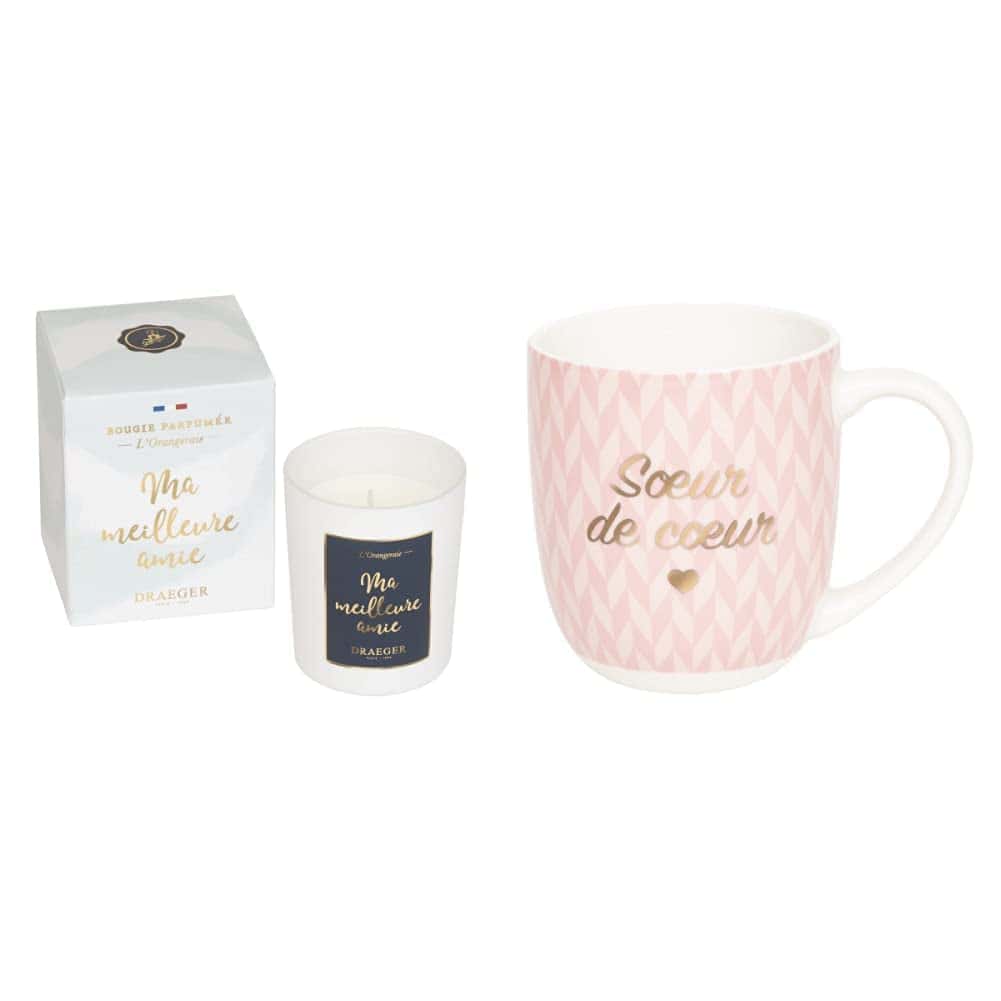 DRAEGER Paris | Bougie Blanche Cadeau Ma Meilleure Amie | Idée Cadeau Sur, Amie, Meilleure Copine, Anniversaire & DRAEGER PARIS | Mug rose en céramique"Sur de coeur"