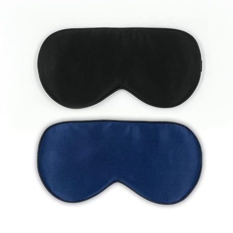 Ensemble de 2 masques de sommeil en soie, doux et confortables, avec sangle ajustable. 1 Noir et 1 Bleu marine.