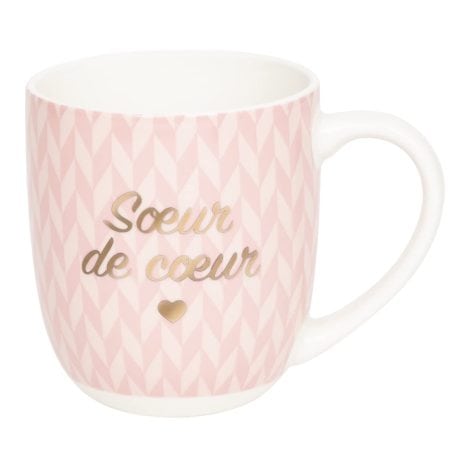 DRAEGER PARIS | Tasse en céramique rose “Chère Sur” | Idée Cadeau pour la famille, les surs, l’amitié, meilleure amie, anniversaire | Tasse mignonne avec boîte cadeau.