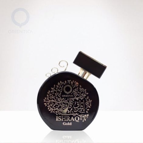 Al Haramain Perfumes Orientica Ishraq Gold : Parfum féminin en flacon vaporisateur de 100 ml, motif floral.