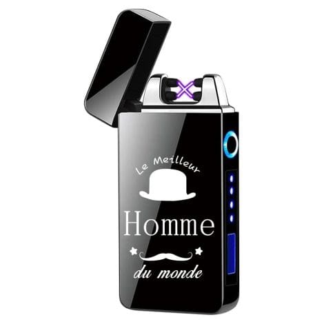 Briquet électrique rechargeable ASANMU, coupe-vent, indicateur de puissance tactile, noir, idéal pour cadeau de Noël.