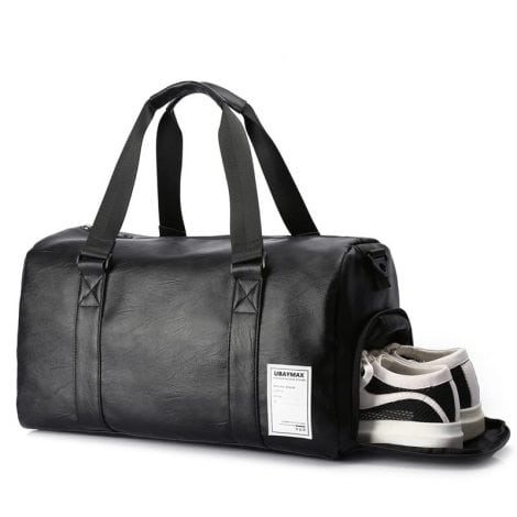 Sac de sport en cuir pour homme avec compartiment pour chaussures, idéal pour piscine, plage, basket, football, danse et yoga.