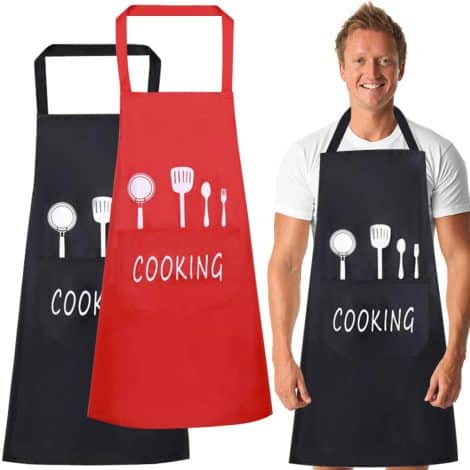 Ensemble de deux tabliers de cuisine imperméables, élégants et professionnels, adaptés au barbecue et à la pâtisserie.