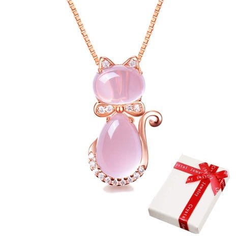 Collier pendentif rose avec strass pour femmes et adolescentes, collier d’amitié en pierre naturelle or rose gravé, bijou tendance offert pour la fête des Mères. 45cm.