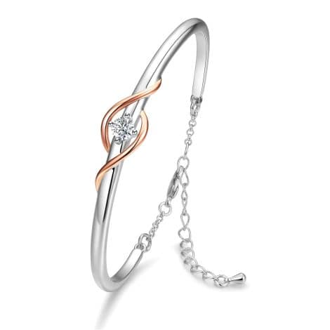 Bracelet Gardien d’amour Praelinos pour femme avec breloques réglables, orné de zircons cubiques 5A et plaqué or Blanc/Rose. Parfait cadeau pour Femmes Maman lors des occasions spéciales.