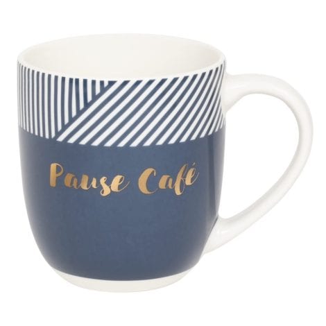 Tasse “Pause café” en céramique bleue de DRAEGER PARIS, idéale pour offrir en cadeau à un collègue, manager ou ami, avec un coffret.