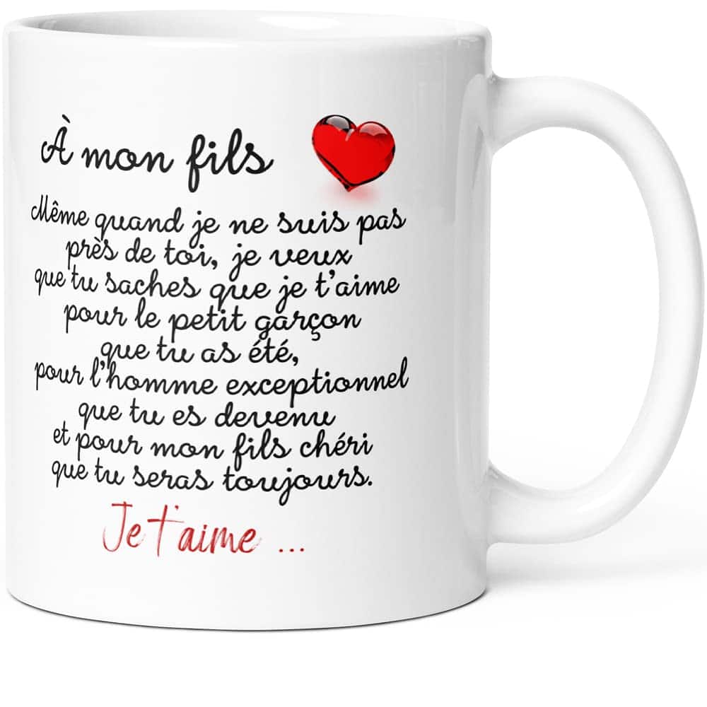 Luigi Collection Mug Mon Fils je t’Aime Humour Tasse Message drôle Amour Idée Cadeau Original d'Homme Garçon Enfant Famille pour Anniversaire St Valentin Noël Fête Déclaration Mère Père. Céramique