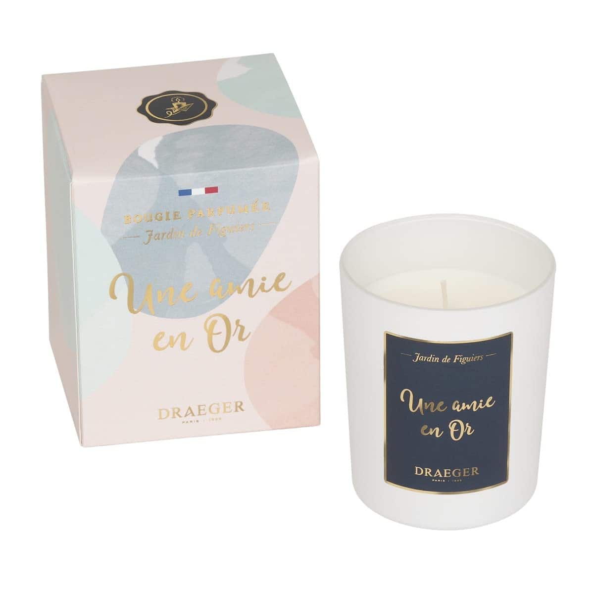 DRAEGER Paris | Bougie Blanche parfumée Jardin de figuiers | Idée Cadeau Amie Copine Anniversaire | Message personnalisé Une Amie en Or | 100% Cire Végétale