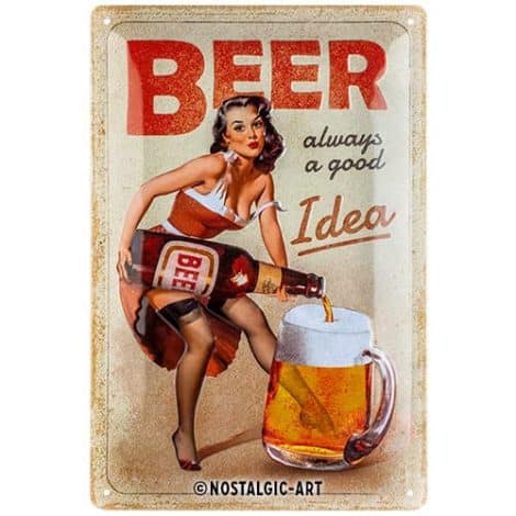 Plaque vintage Nostalgic-Art, Bière – Toujours une Bonne Idée – Cadeau rétro pour les amateurs de bière, métal, Design déco rétro, 20 x 30 cm.