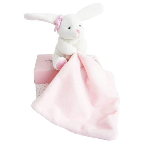 Doudou et Compagnie – Mouchoir Lapin – Boite Fleur – Rose – 10 Cm – Doux – Cadeau de Naissance – Garantie Doudou Perdu – DC3337.