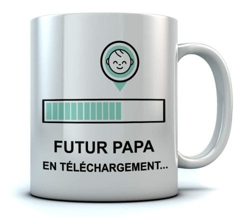 Mug Papa Bientôt Papa Cadeau Fête des Pères Futur Papa Tasse 11 Oz. Blanc.