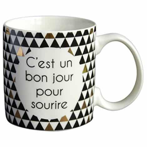 DRAEGER PARIS | Tasse Noir & Or “Une journée parfaite pour sourire” | Idéale pour offrir aux proches | Mug chic en porcelaine avec coffret cadeau.