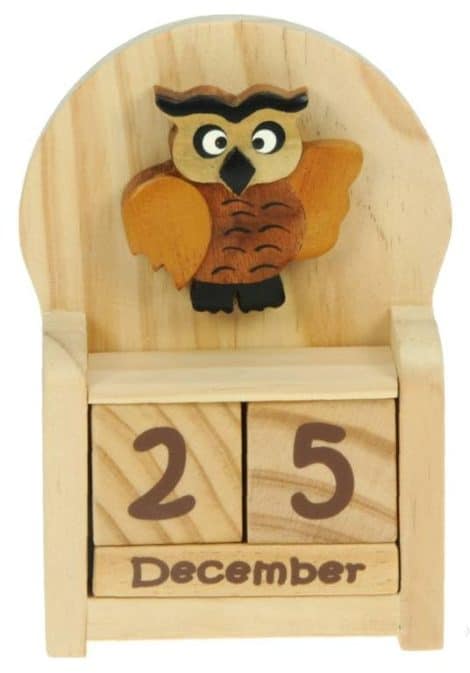 Calendrier immuable hibou futé : Idées cadeaux en bois pour hommes ou femmes : Calendrier bureau, jours et mois ajustables : Avent animalier ou petite suggestion cadeau.