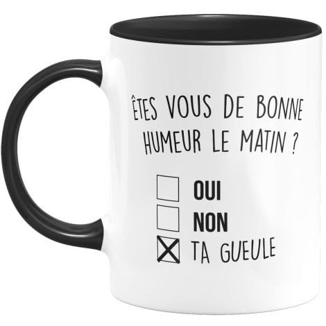 Tasse humoristique Bonne Humeur pour un cadeau original, parfait pour collègues, retraités, couples, anniversaires. (Noir, Oui Non Ta G*)