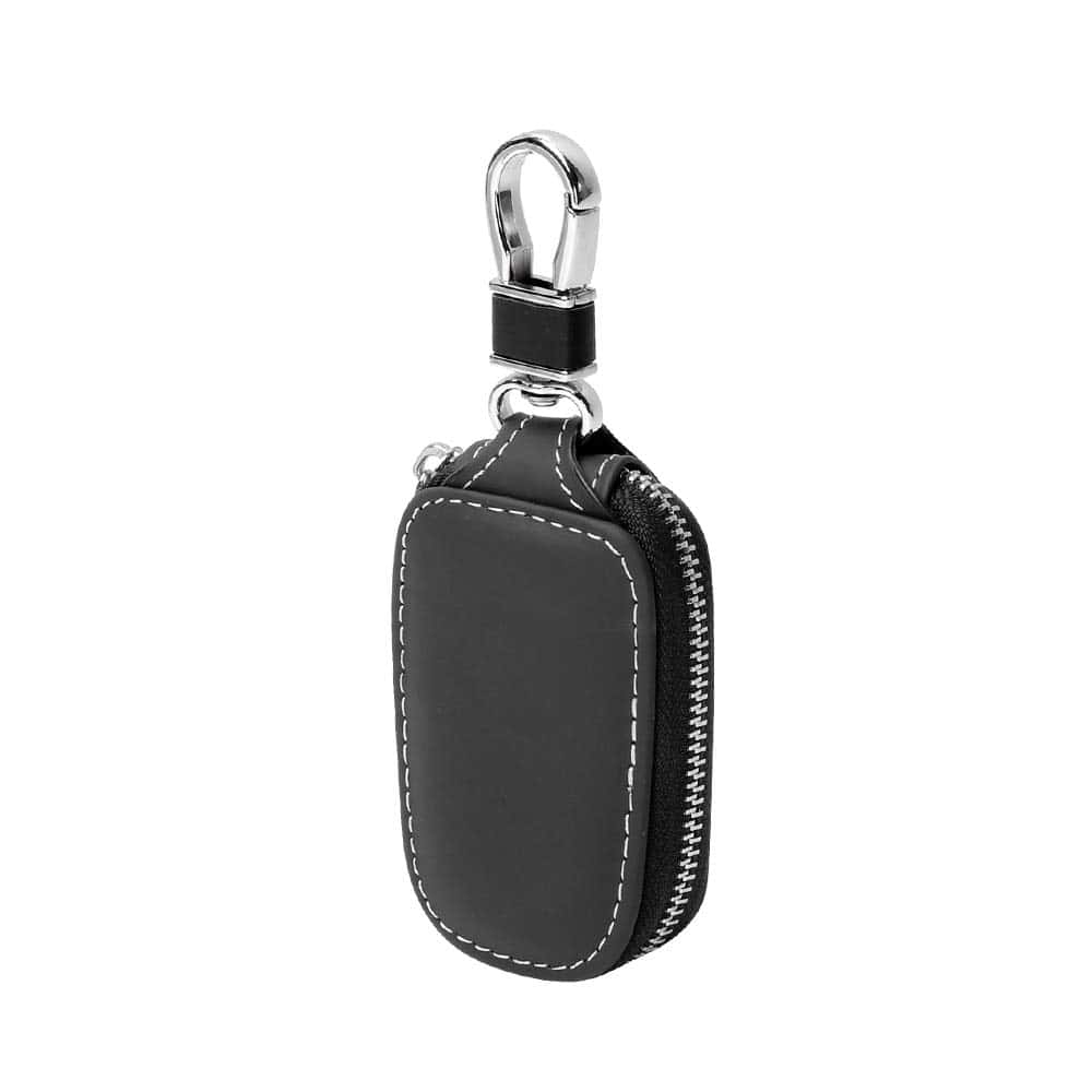 Étui Porte-clés Voiture À Distance Pochette en Cuir Véritable pour Hommes Zipper Key Case (Noir)