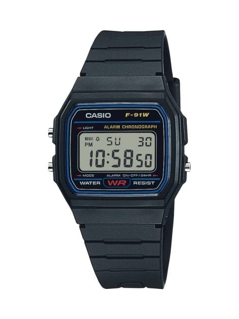 Montre numérique classique noire à bracelet en résine pour homme, modèle F91-W-1 de Casio.