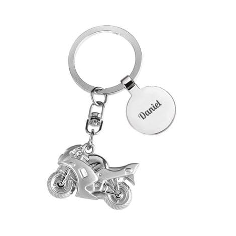 Porte-clés Moto personnalisable avec prénom, nom ou message gravé (en métal brossé) – Cadeau unique pour la meilleure Papa – Idée cadeau personnalisé pour la Fête des Pères.