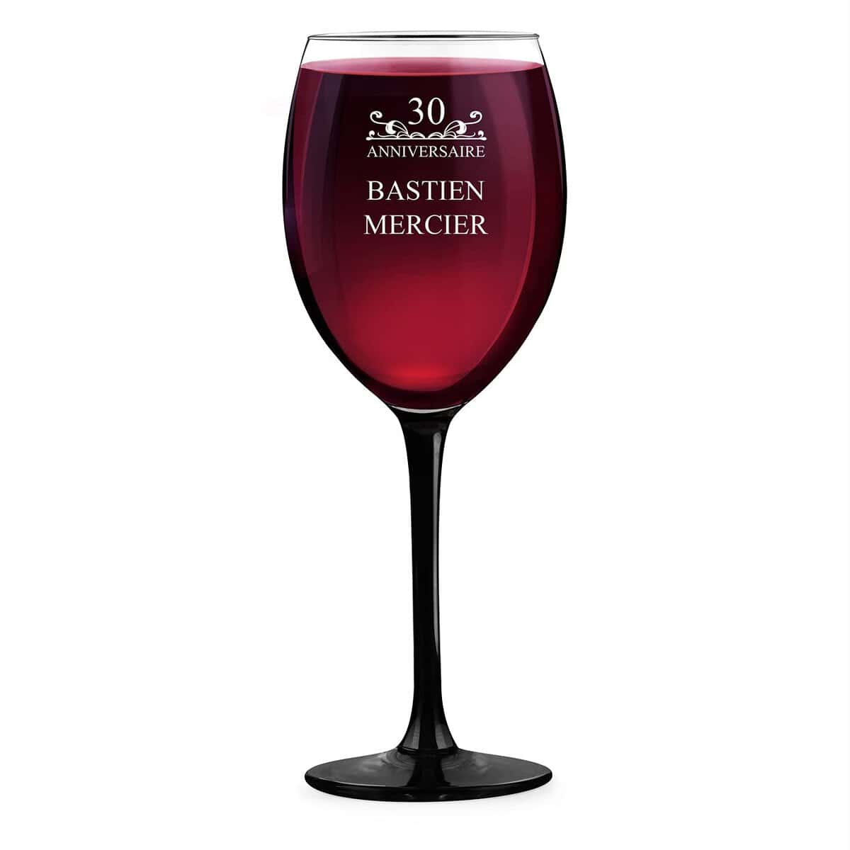 Maverton 330ml Verre personalisé à vin rouge et blanc - Cadeau d’anniversaire personalisé pour hommes - Verre à pied noir pour papa - Nom