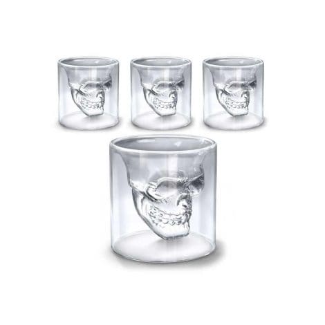 SHOP-STORY – Pack de 4 verres crâne pour shooters de whisky, vodka et autres boissons alcoolisées – Idéal pour soirées à thème.