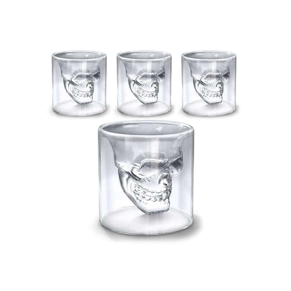 SHOP-STORY - Lot de 4 Verres en forme de Tête de Mort - Shooters pour Liqueur Whisky Vodka et autres - Crâne Petite taille - Soirée à Thème