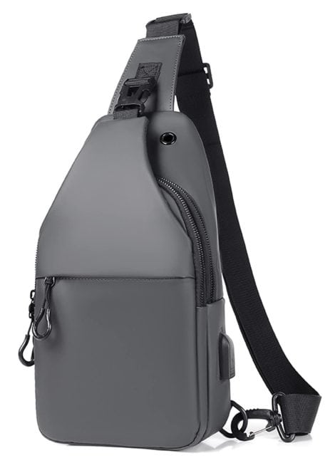 Sac à bandoulière pour homme avec port USB de chargement, étanche et pratique pour le cyclisme, le sport et les voyages (gris-1).