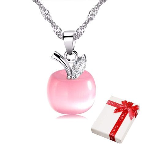 Collier en forme de pomme rose avec pendentif brillant pour femmes et filles, idéal pour offrir lors d’un anniversaire.