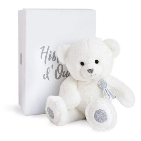 Peluche Ours Blanc & Argenté – 24 cm – Collection Charms – Peluche Douce & Ronde – Boîte Cadeau – 2+ ans – Idée Cadeau Naissance – HO2805.