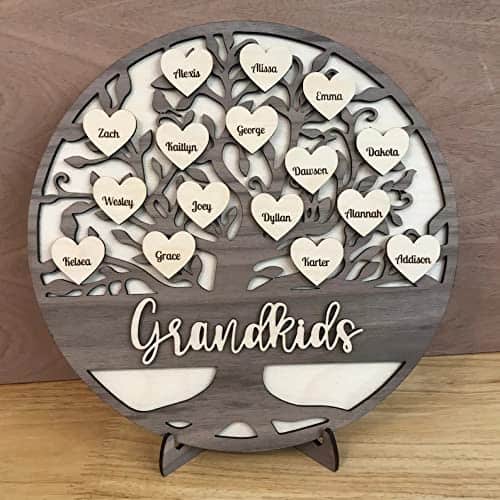 Nom personnalisé personnalisé arbre généalogique en bois décor bureau signe en bois décoration signe cadeau pour maman noël fête des mères avec noms sur forme de coeur