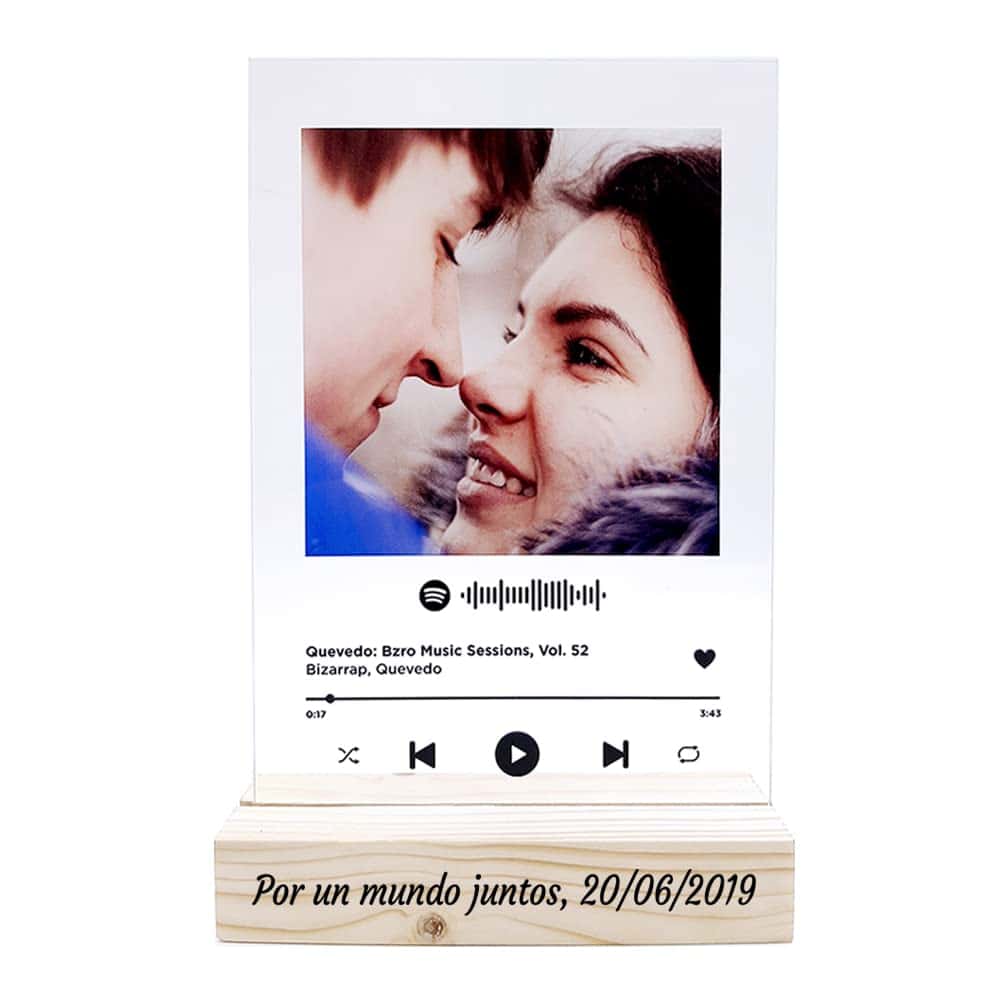 Cadre Photo Plaque Spotify Personnalisé. Cadeau Anniversaire, Fete Des Meres, Couple, Homme & Femme. Cadre Musique pour la Décoration Chambre. Aesthetic. Avec Base en Bois.