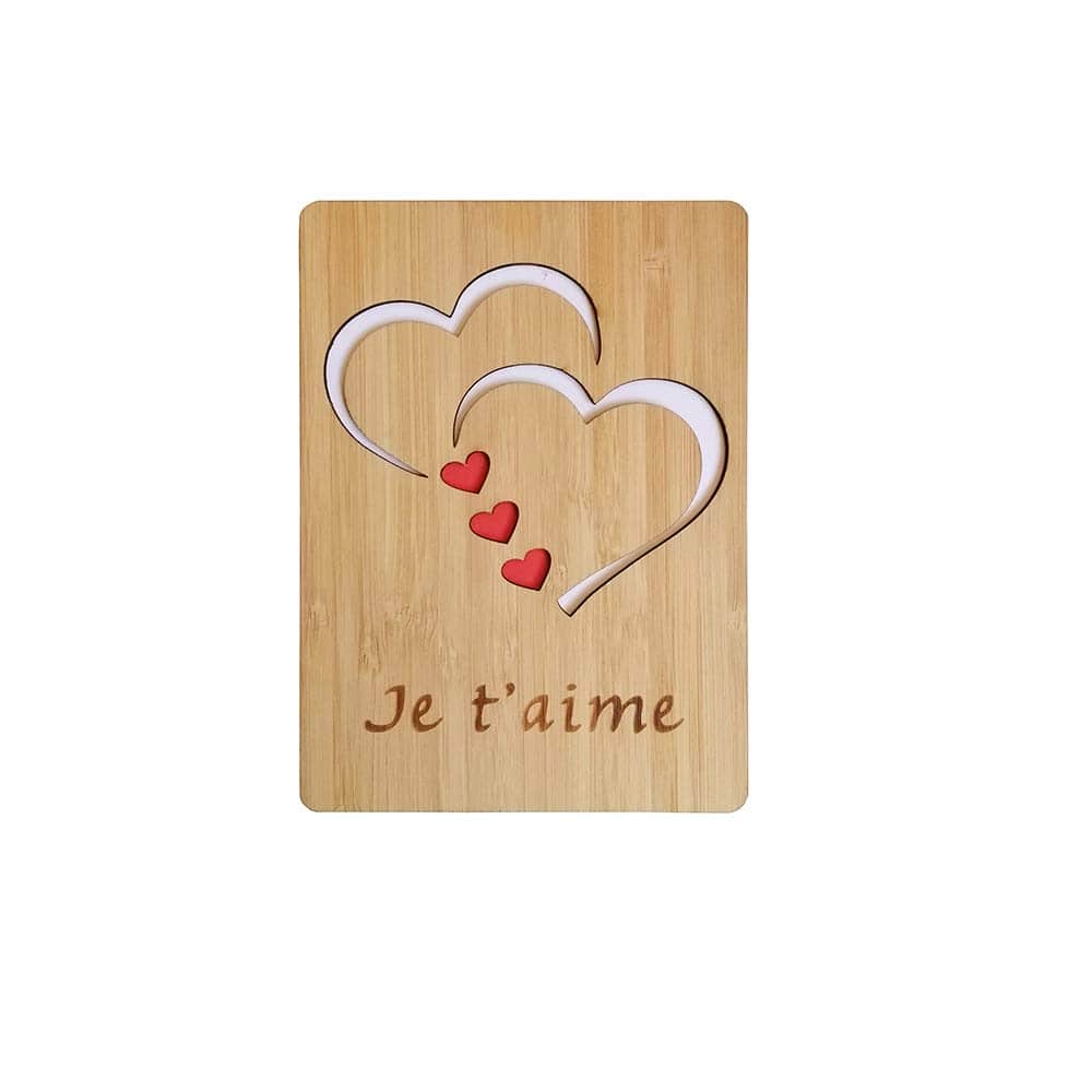 dakotan Véritable bois de bambou je t'aime carte, cartes de voeux en bois pour toute occasion, pour dire carte de Saint Valentin heureuse, anniversaire, cadeaux pour femme, lui, ou elle