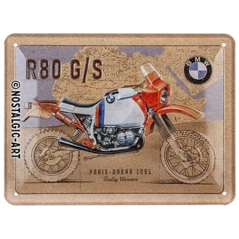 Plaque vintage Nostalgic-Art, BMW – R 80 G/S Paris Dakar – Cadeau idéal pour les fans d’automobiles. Design rétro, métallique, 15 x 20 cm.