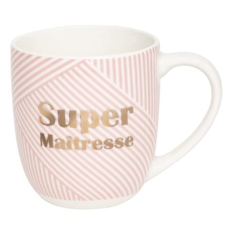 DRAEGER PARIS | Mug en céramique rose “Super maîtresse” | Cadeau idéal pour la maîtresse, professeur, fin d’année | Mug de thé avec coffret cadeau.