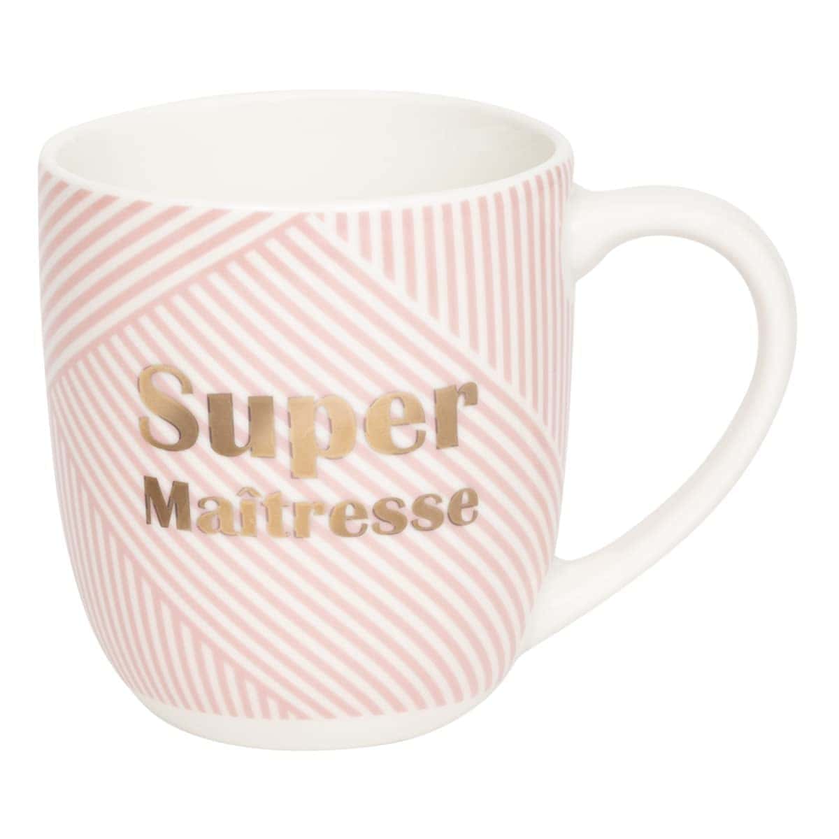 DRAEGER PARIS | Mug rose en céramique "Super maîtresse" | Idée cadeau Pour maîtresse, professeur, école, fin d'année | Mug thé avec coffret cadeau