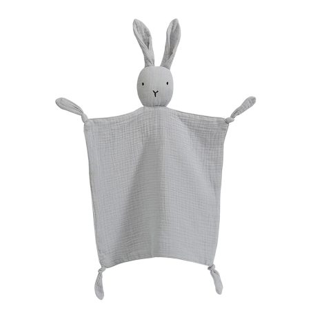 Couverture de sécurité en mousseline de coton pour bébé, avec un lapin gris, cadeau idéal pour tout-petits.