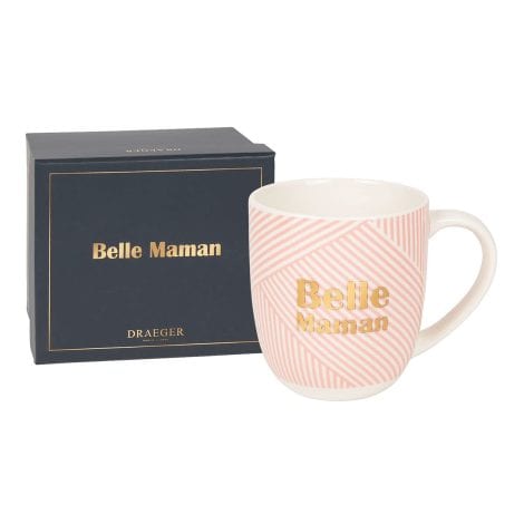 DRAEGER PARIS | Tasse en céramique rose “Belle Maman” | Cadeau idéal pour femmes, belle maman, belle mère, famille | Tasse originale avec boîte cadeau.