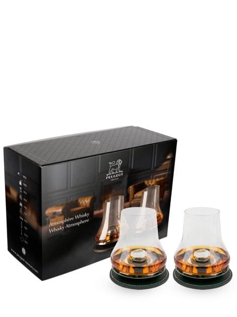 Coffret dégustation Peugeot : 2 ensembles verre à whisky, socle rafraîchissant, sous-verre + livret. Idéal pour offrir.