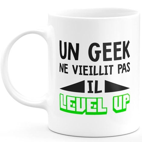 Tasse Citadelle QuoteAzur. Le geek évolue, idée cadeau pour collègues, couple, Saint Valentin. Gadget homme anniversaire, ami (blanc, geek level up).