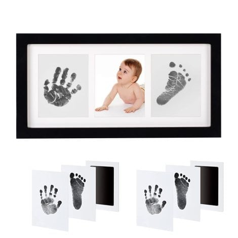 Empreinte de Main 3D, Cadre Empreintes Bébé, Kit de Pieds et Mains 3D pour Nouveau-né, Tampons Doux et Propres, Cadeau pour Bébé Garçon ou Fille.