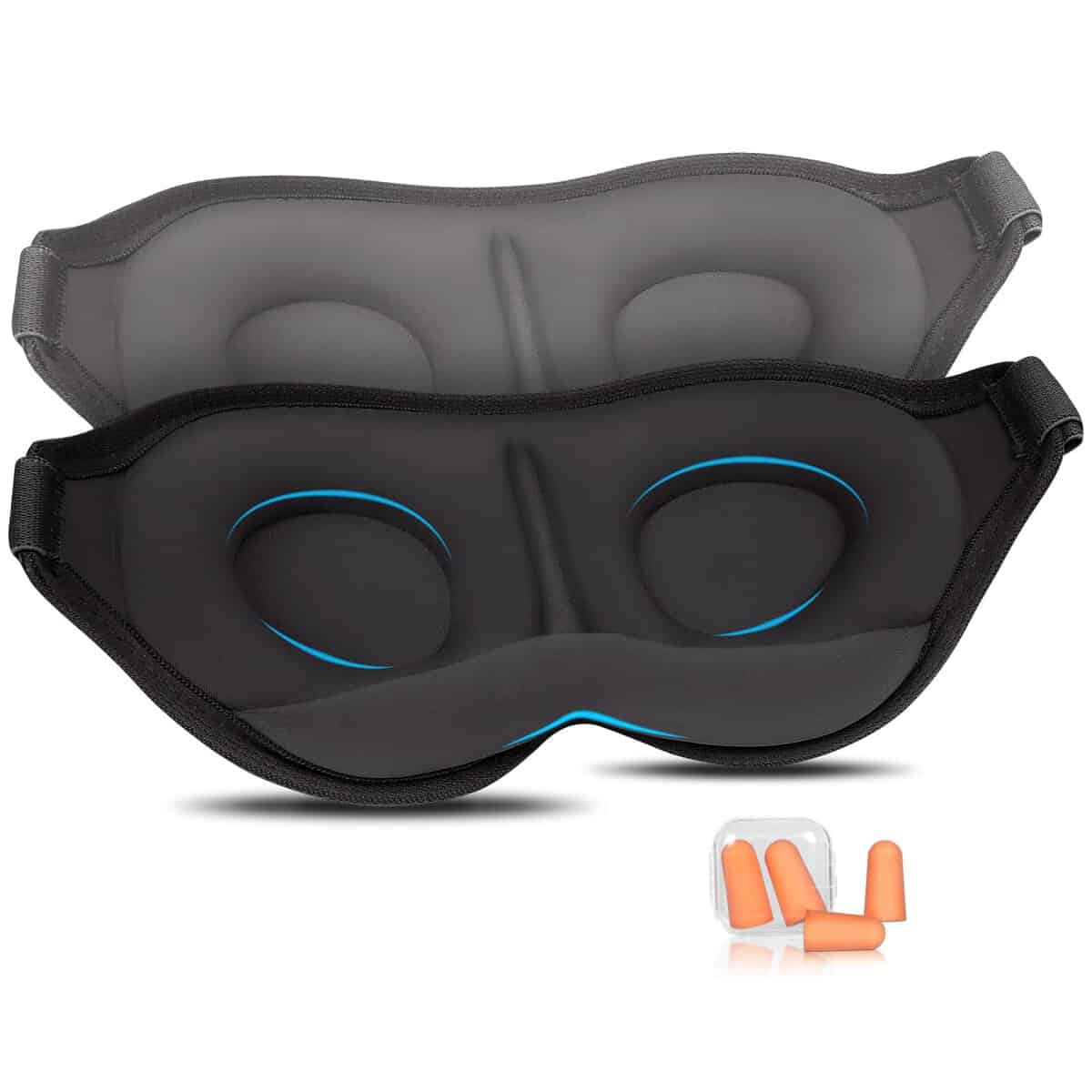 Aosun Masque de Nuit, 2 Masque de Sommeil 3D Doux et Confortables, Avec Bandeau Réglable et Bouchons D'oreille, Convient à Divers Scénarios et Apporte à Chacun un Sommeil Paisible