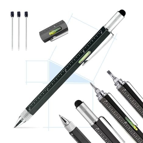 Stylo intelligent Pitagora, stylo 9-en-1 polyvalent, idéal pour la fête des pères ou comme cadeau original pour homme ou femme, un accessoire technique personnalisé pour bricoleurs.