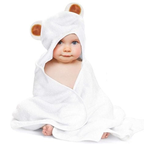 Serviette de bain bébé en fibre de bambou avec capuche, 90×90 cm, douce et mignonne, pour nouveau-né.
