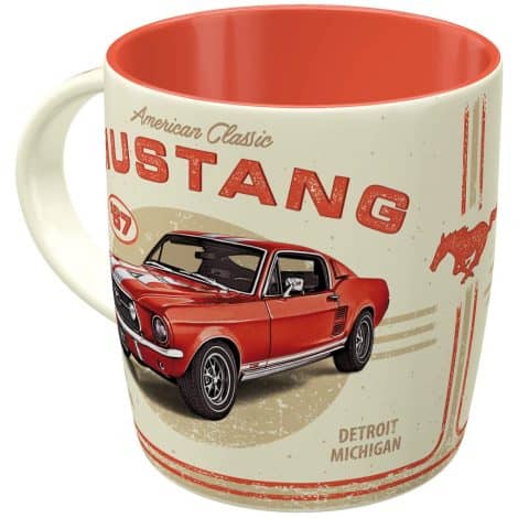 Mug rétro Mustang Ford – GT 1967 Rouge – Idée cadeau auto, céramique, look vintage, 330 ml.