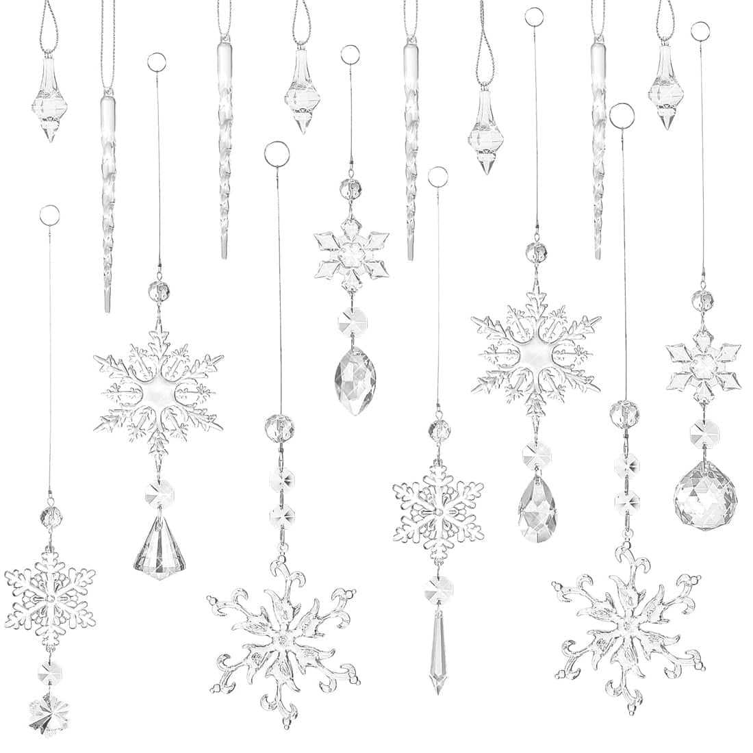 16 Pièces Décorations de Noël Pendentif Arbre De Noel Décorations en Acrylique Pendentifs Stalactites Sapin de Noël Déco Flocon De Neige Glaçons pour Décorations De Noel Mariage Vacances Hiver