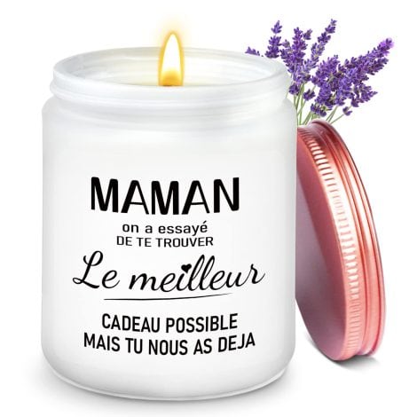 Idée cadeau pour maman : bougie parfumée à la lavande, cadeau de Noël ou d’anniversaire.