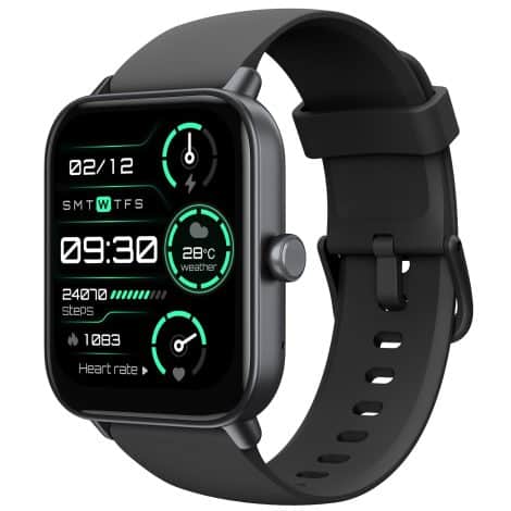 TOOBUR Montre Intelligente Mixte avec Alexa, Podomètre, 1,8″ Écran, 100 Sports, Appels, Cardio, Étanche IP68, Compatible iPhone/Android.