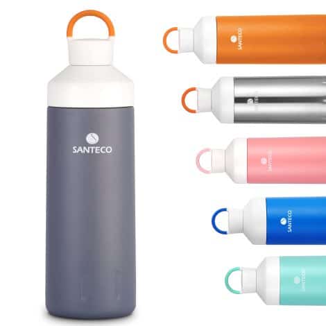 Bouteille d’eau isotherme en inox argenté sans BPA de 590ml, idéale pour gym, voyage, enfant, femme, homme.