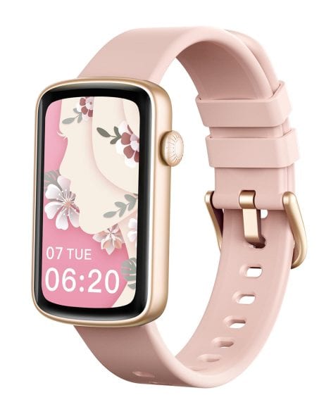 Montre connectée pour femme SHANG WING, avec suivi de la santé, personnalisation et 24 modes sportifs. Waterproof et rose.