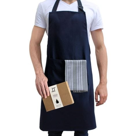 Tablier de cuisine Tempery en coton de qualité supérieure pour homme et femme, avec grande poche centrale, sangle ajustable et couleur bleu marine. Lot de 1.